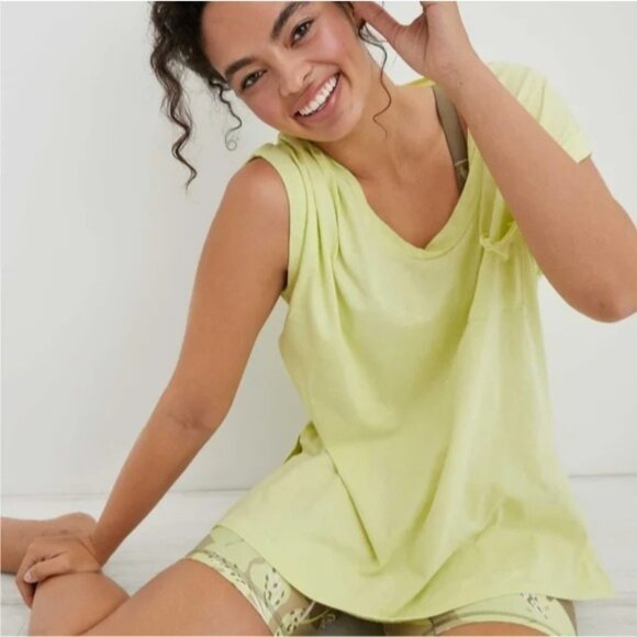 Aerie NWOT boyfriend rope voop tee SIZE XS Green Sleeveless Cotton Top - Picture 1 of 8